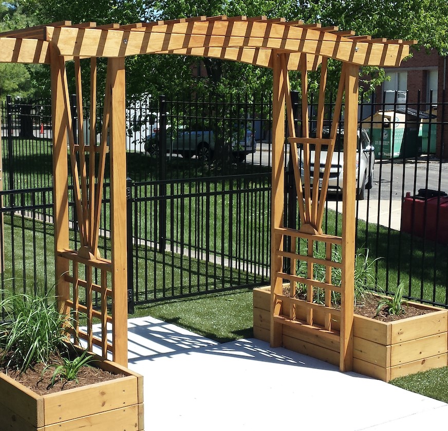 Outdoor wooden awning in play area
